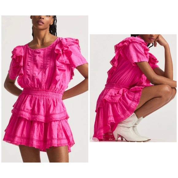 LOVE SHACK FANCY hot pink Natasha mini dress watermelon ice ruffle size XL - Picture 16 of 16